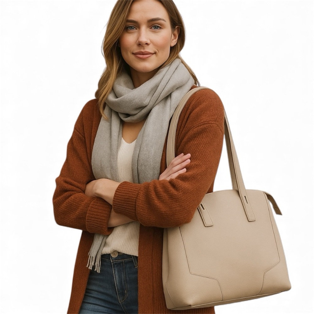 Furla Leather Ivory Perla Shoulder Tote Minimalist Classic Elegant Gold Hardware - Picture 2 of 13